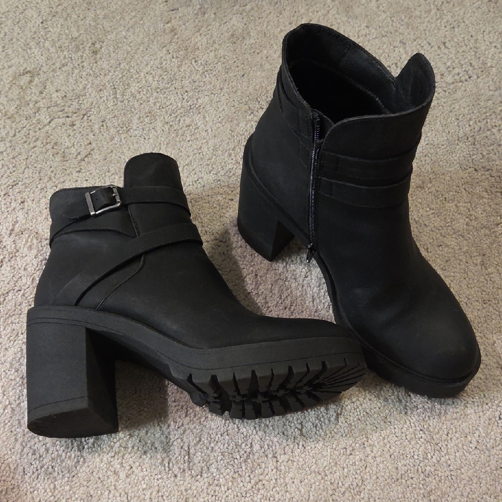 Madden Girl Black Chunky Heeled Boots with Side Buckle